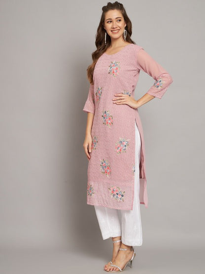 Floral Embroidered Straight Georgette Kurta