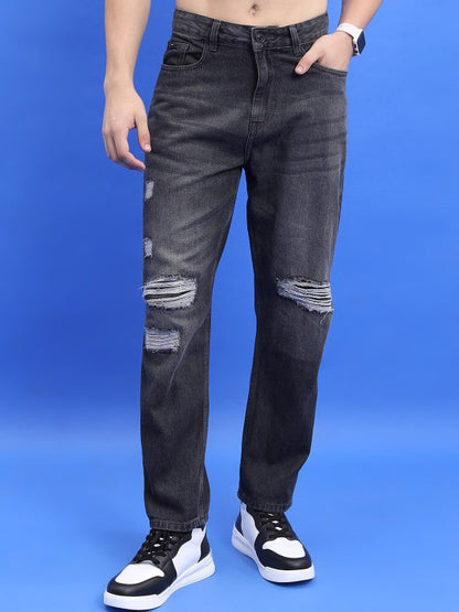 Men Straight Fit Highly Distressed Light Fade Jeans