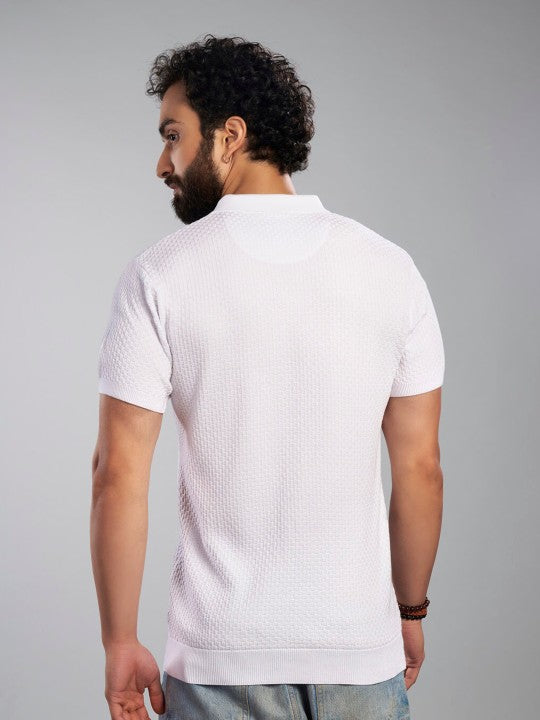 Self Design Polo Collar Cotton T-shirt