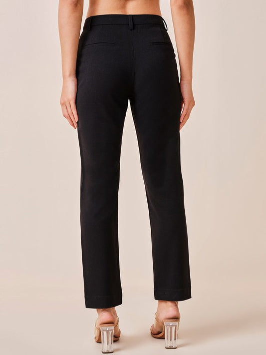 Women Straight Fit Polyester Blend Solid Trousers