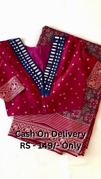 Amazing Style Saree With Fully Stitch Hand Embroidery Work Blouse For Women