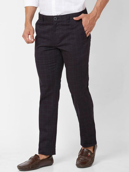 Men Checked Slim Fit Cotton Regular Trousers