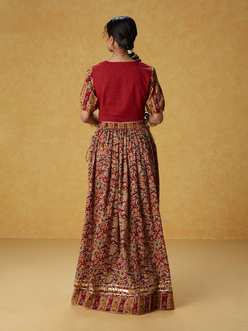 Ghoomar Red Kalamkari Inspired Printed Lehenga and Choli with Dupatta