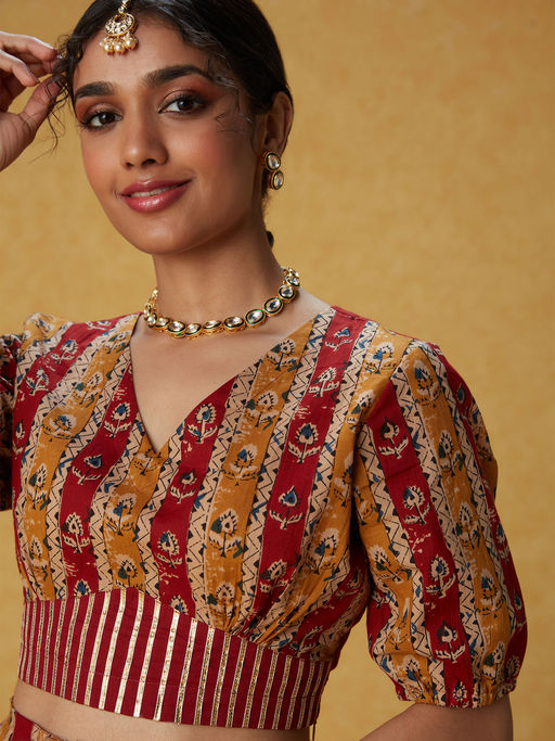 Ghoomar Red Kalamkari Inspired Printed Lehenga and Choli with Dupatta