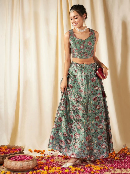 Floral Printed Ready to Wear Lehenga & Crop Top