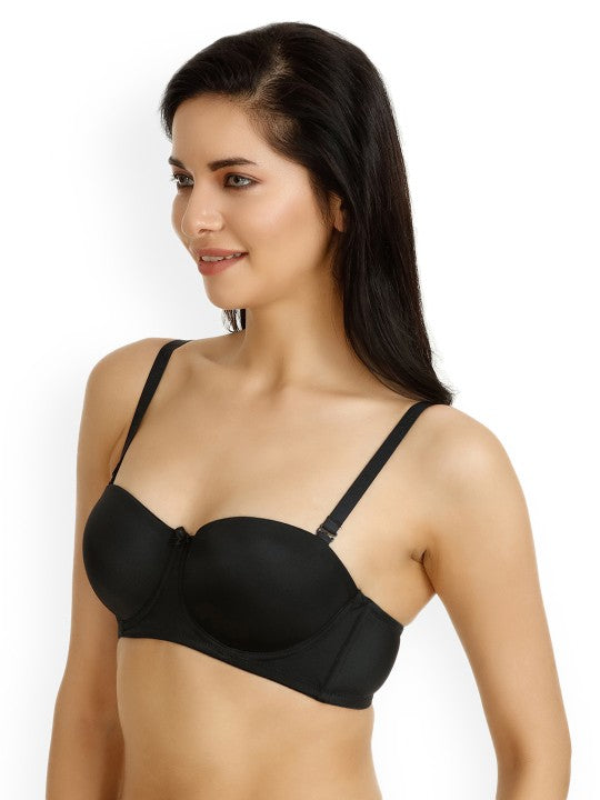 Black & Black Solid Underwired Lightly Padded Balconette Bra