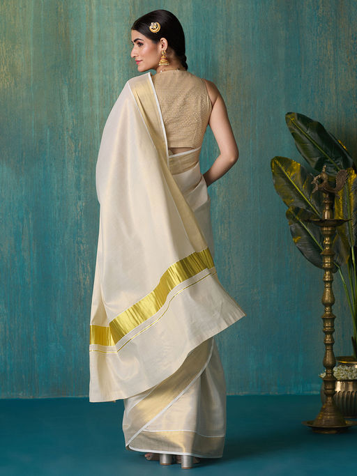 Gold Tyohar Kasavu Cotton Zari Saree with Running Blouse