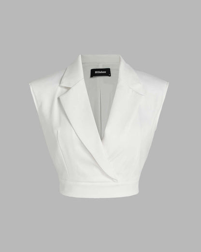 High Waist Pleated Pants With Tailored Vest Style Top In White