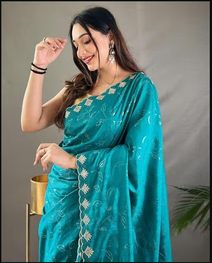 LEELI PEERI DESIGNER Embroidered Saree with Scalloped Border