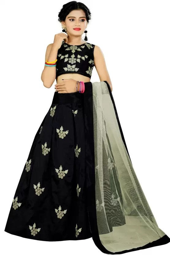 Clothesshop Girl's Satin Semi-stitched Lehenga Choli