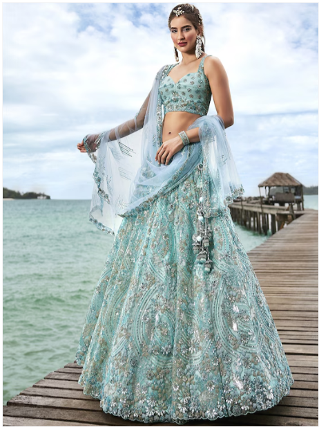 Embroidered Sequinned Semi-Stitched Lehenga & Unstitched Blouse With Dupatta