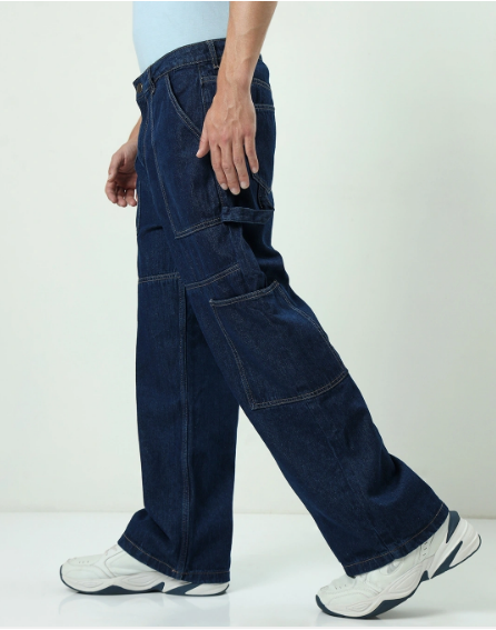 Men's Blue Baggy Straight Fit Carpenter Jeans