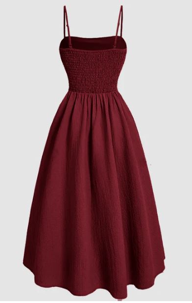 Littlebox India Vintage Retro Spaghetti Strap Maroon Dress