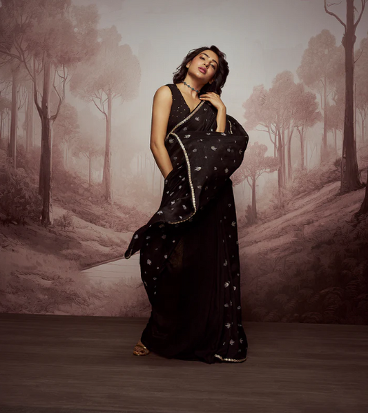 Regal Odyssey Embroidered Black Saree