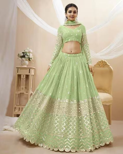 Embellished Flared Lehenga Choli Set with Dupatta For Women