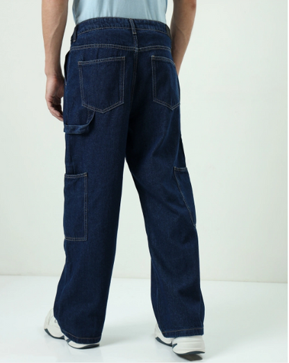 Men's Blue Baggy Straight Fit Carpenter Jeans