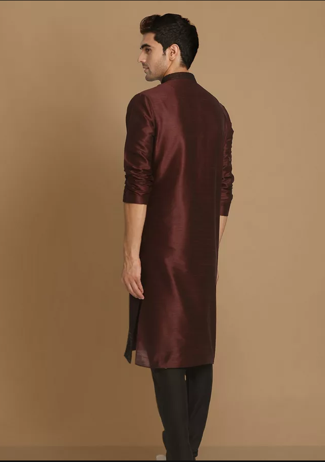 Wine Self Design Kurta With Black Churidar