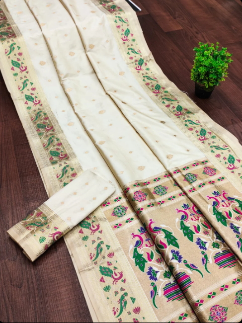 Off white colour paithani silk saree