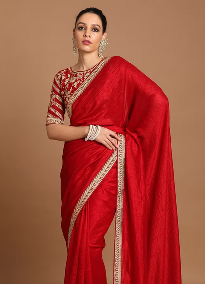 Women's Splendid Dark Red Saree for