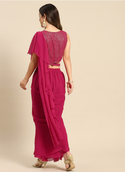 Magenta Ruffled Ready to Wear Saree