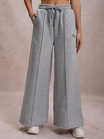 Women Grey Mid Rise Super Wide-Leg Track Pants