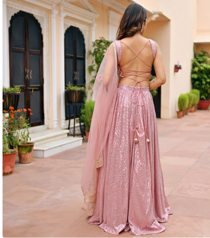 PEACH SEQUIN LEHENGA SET