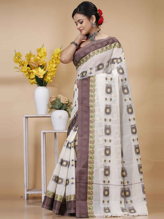 Woven Design Pure Cotton Fusion Taant Saree