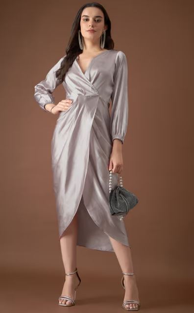 Mabish By Sonal Jain Grey V-Neck Tulip Midi Dress