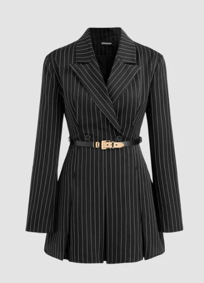 Littlebox India Striped Split Button Blazer Mini Dress Without Belt