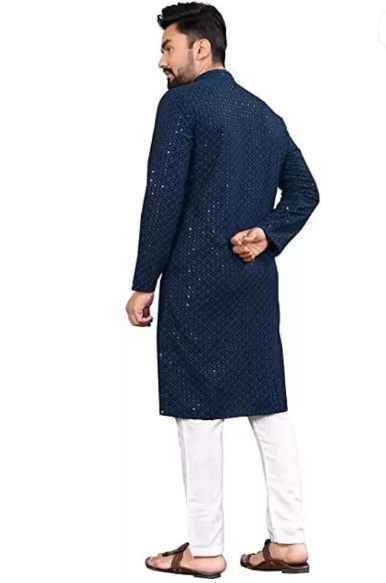 Men Chikan Embroidery Chiffon Straight Kurta