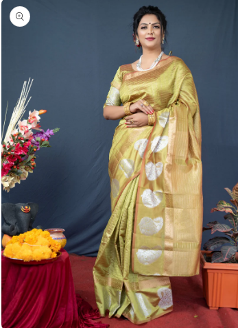 kanchipuram lilen silk saree silver and gold weaving work and blouse