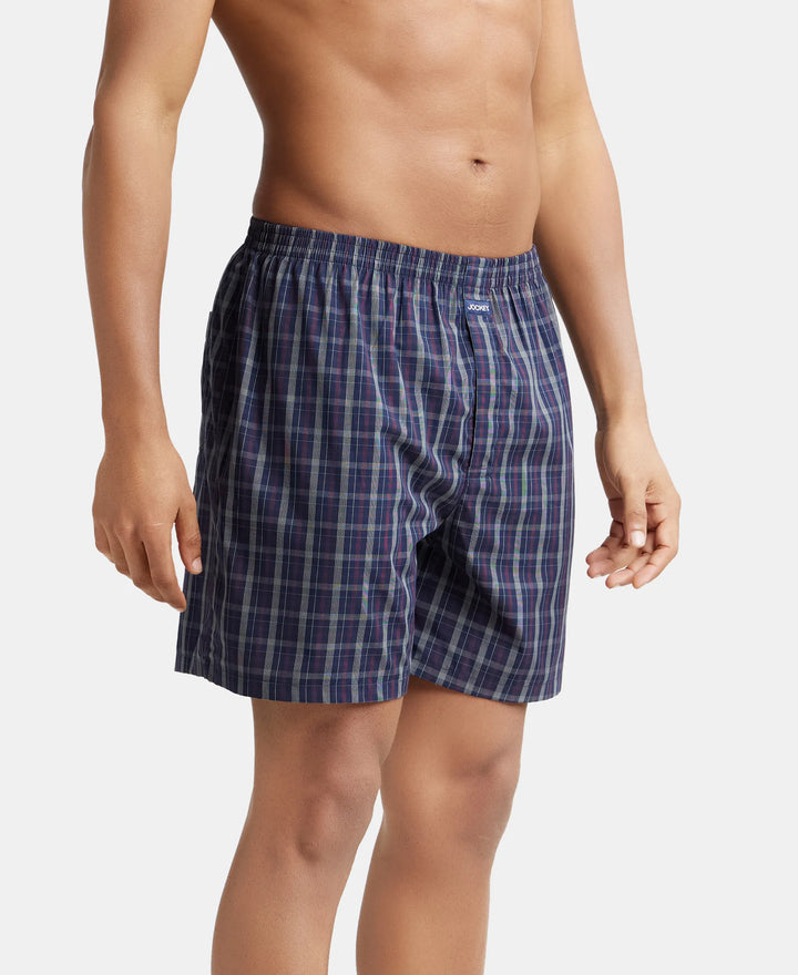 Men's Super Combed Mercerized Cotton Woven Checkered Boxer Shorts with Back Pocket