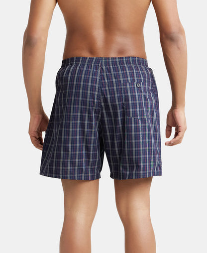 Men's Super Combed Mercerized Cotton Woven Checkered Boxer Shorts with Back Pocket