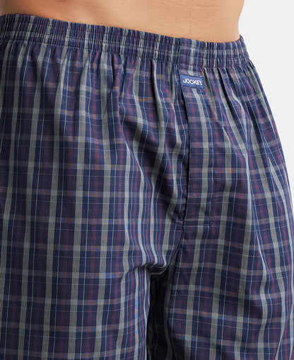 Men's Super Combed Mercerized Cotton Woven Checkered Boxer Shorts with Back Pocket