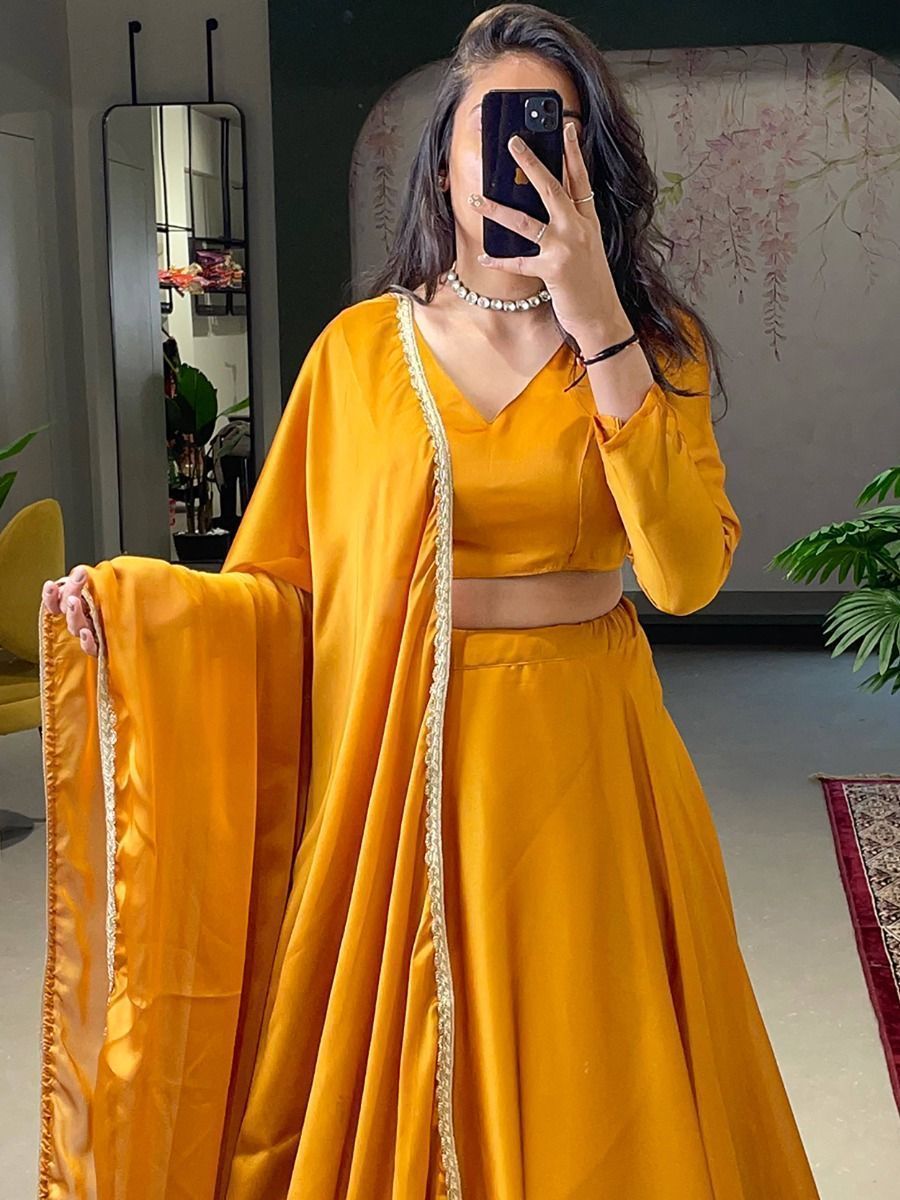 Yellow Silk Lace Border Haldi Wear Lehenga choli