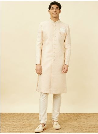 Men Light Pink Jacquard Sherwani Set Ogee