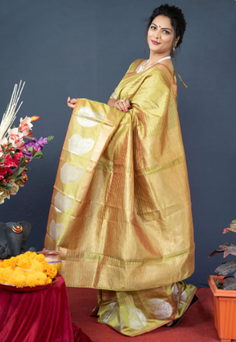 kanchipuram lilen silk saree silver and gold weaving work and blouse