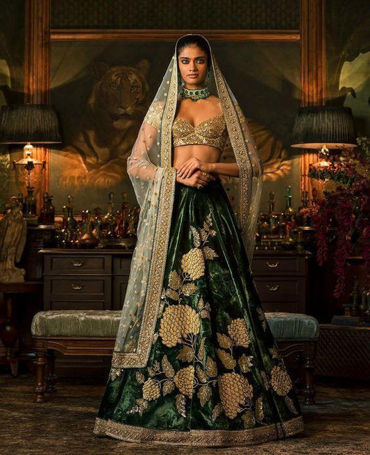 Wedding Green Color Sabyasachi Lehenga Choli