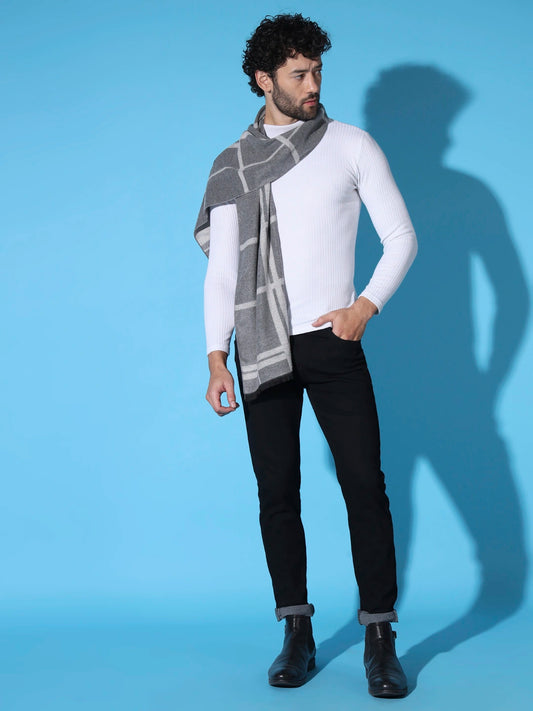 Striped Men Muffler - Classic Grey Woolen Muffler