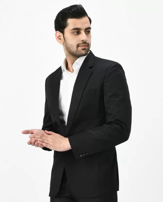 FIVEFEB  Men Solid Single Breasted Formal Blazer  (Black)