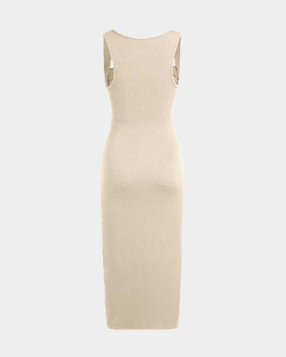 Square Neck Ruched Sleeveless Midi Dress