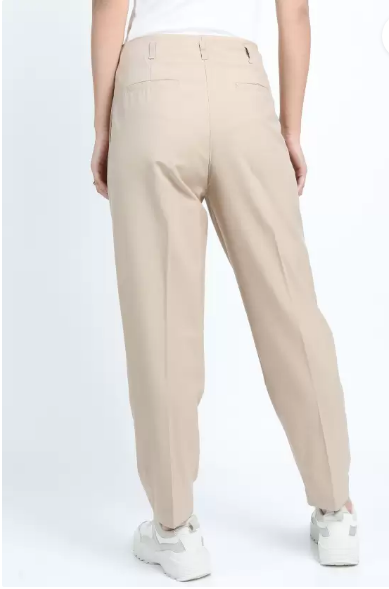 Women Regular Fit Beige Cotton Blend Trousers