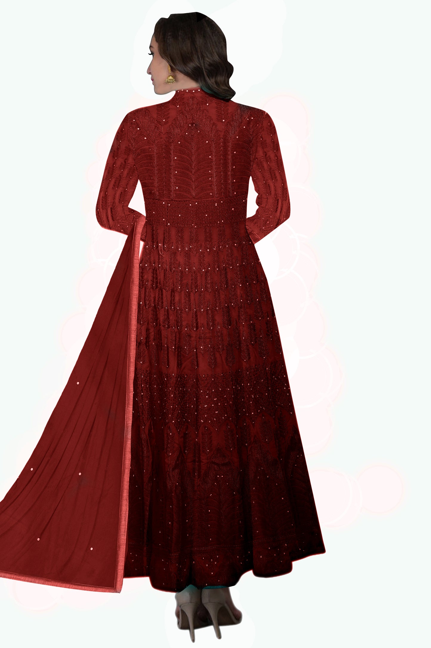 Maroon Embroidered Floor Length Anarkali Suit