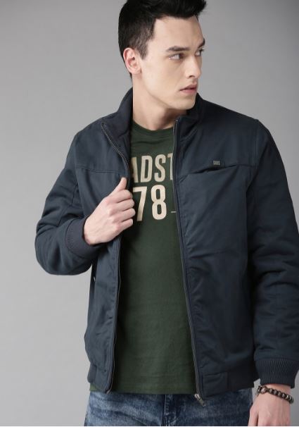 Men Navy Solid Bomber