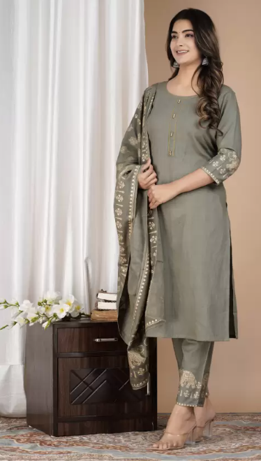 Women Cotton Rayon Kurta Pant Dupatta Set