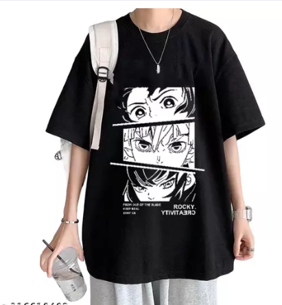 THALASI Anime Printed Oversized Couple T shirt for Men & Women - Black T shirt for Men & Women