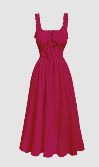 Solid Frill Trim Tie Front Hot Pink Dress