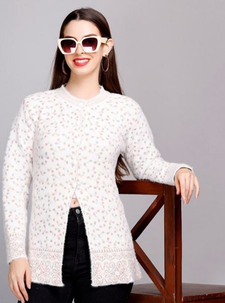 eWools Floral Printed Long Sleeve Woollen Cardigan Sweaters