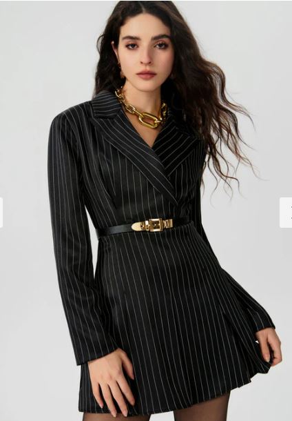 Littlebox India Striped Split Button Blazer Mini Dress Without Belt