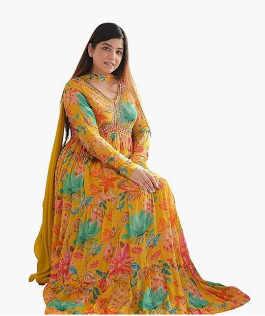 KD Women Floral Print Anarkali Kurta with Pant and Dupatta Set Anarkali Kurti for Women